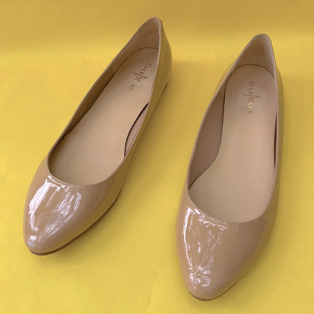 Tan Cole Haan patent leather flats